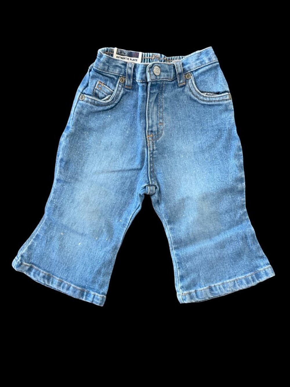 Light Wash Flared Jeans w/ Silver Sparkle Details